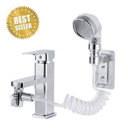 Douchette à main 2 en 1 – Double sortie d’eau + tuyau extensible / حنفية 2 في 1 مع رشاش يدوي وخرطوم قابل للتمدد – عملي وموفر للمساحة