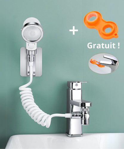 Douchette à main 2 en 1 – Double sortie d’eau + tuyau extensible / حنفية 2 في 1 مع رشاش يدوي وخرطوم قابل للتمدد – عملي وموفر للمساحة