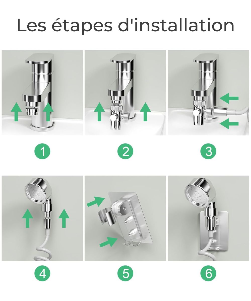 Douchette à main 2 en 1 – Double sortie d’eau + tuyau extensible / حنفية 2 في 1 مع رشاش يدوي وخرطوم قابل للتمدد – عملي وموفر للمساحة