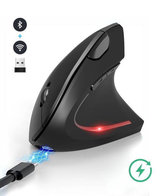 فأرة ergonomique verticale sans fil – Bluetooth 5.0 + 2.4G – rechargeable